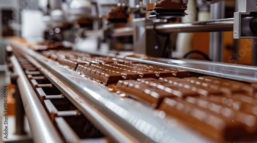 Chocolate Bars on Automated Production Line at Factory