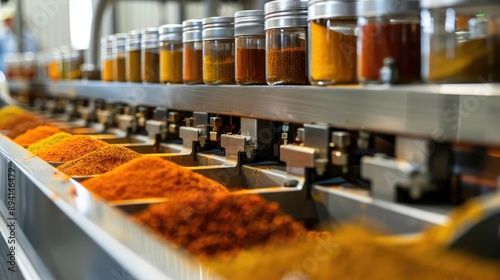 Fototapeta Naklejka Na Ścianę i Meble -  Vibrant Spices in Industrial Production Line