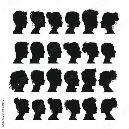 Silhouettes of male and female faces in profile