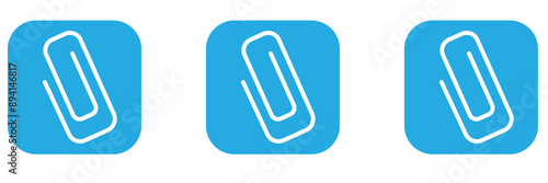 Paper clip icon. Vector set of office file attachment chain link. Flat outline symbol of stationery page binder. Symbol of school note document fastener. Logo sign of e mail connect button.
