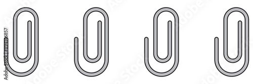 Paper clip icon. Vector set of office file attachment chain link. Flat outline symbol of stationery page binder. Symbol of school note document fastener. Logo sign of e mail connect button.