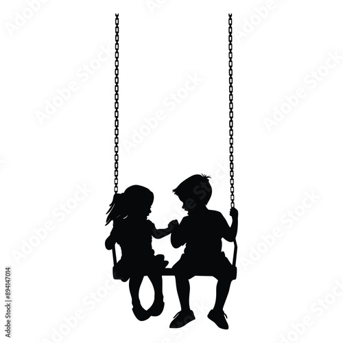 Silhouette of two children on a swing, enjoying a carefree moment of play