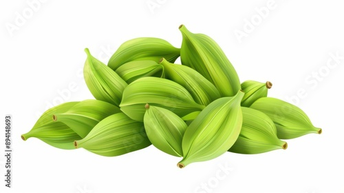 Discover vibrant cardamom pods in this realistic clipart, showcasing their unique shape and color against a clean white backdrop.