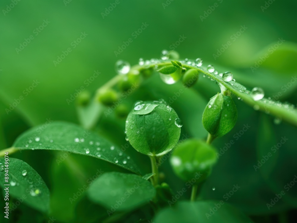 Gentle curl of a green pea plant with the water drop Gentle curl of a green pea plant with the water drop