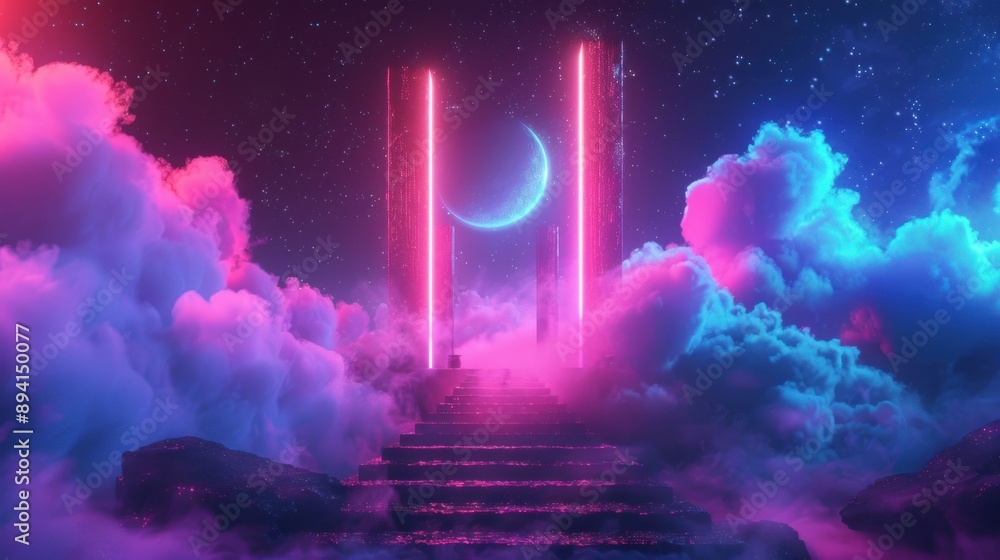 Obraz premium Neon Lights in a Starry Night