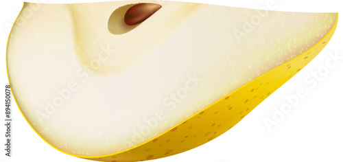 Raw realistic yellow pear fruit. Ripe quarter slice of pear glistening with sweetness, reveal succulent juicy texture. Vector wedge with golden hue capture the essence of freshness tempting taste buds