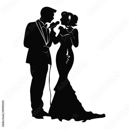 Silhouette of a wedding couple in love, romantic wedding illustration