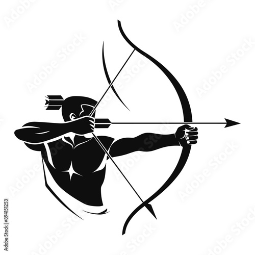 Silhouette of an archer drawing a bow and arrow.