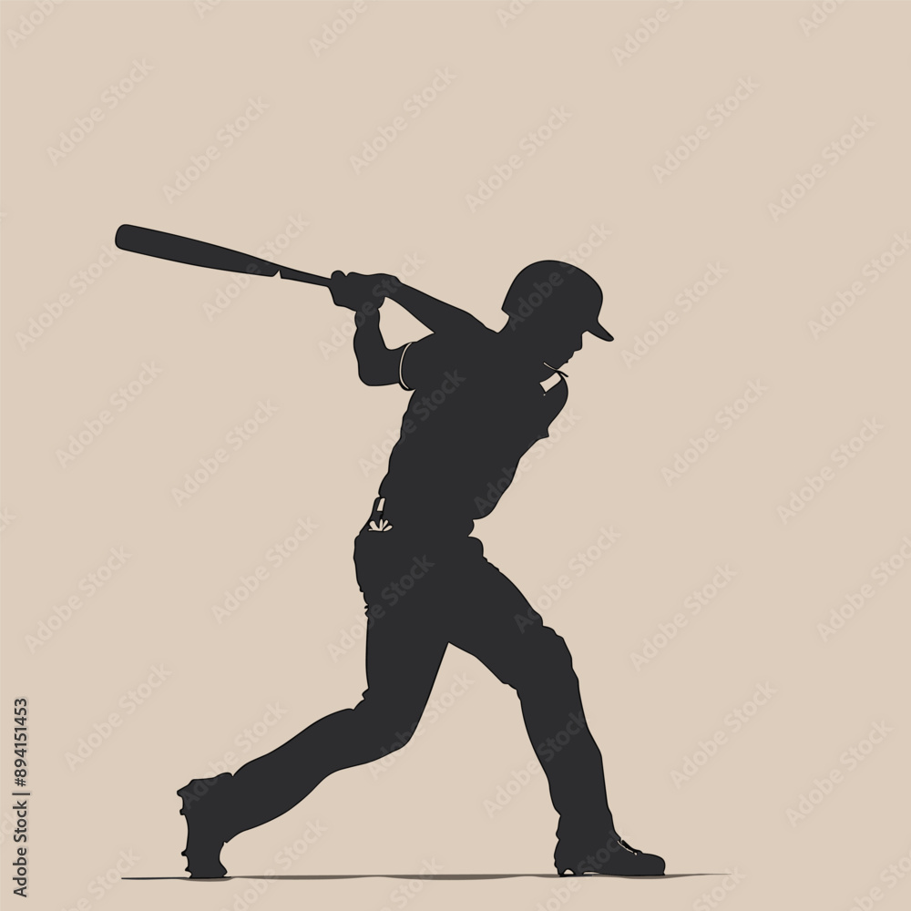 Baseball Silhouette. Batter Swings Bat in Action Baseball Silhouette. Batter Swings Bat in Action