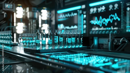 Wallpaper Mural Medical research lab with glowing test tubes and digital charts Torontodigital.ca