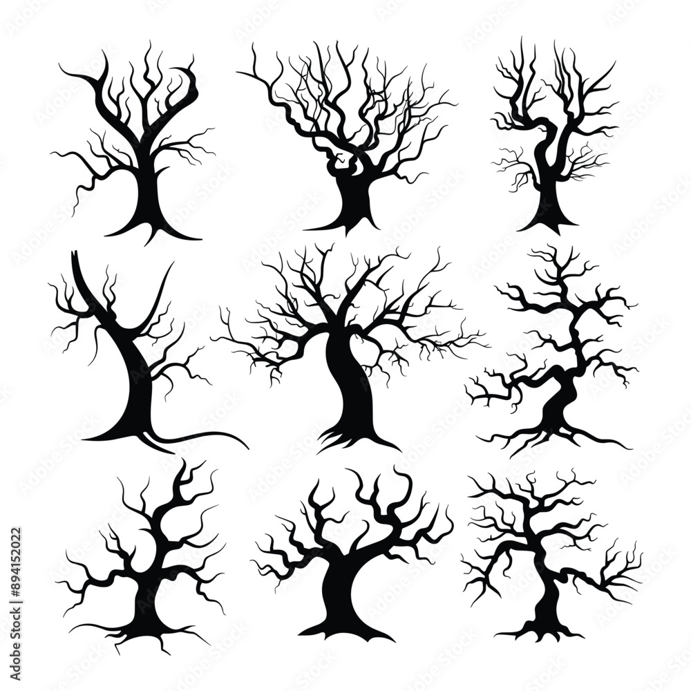 Bare Tree Silhouettes Set, Graphic Design Elements Bare Tree Silhouettes Set, Graphic Design Elements