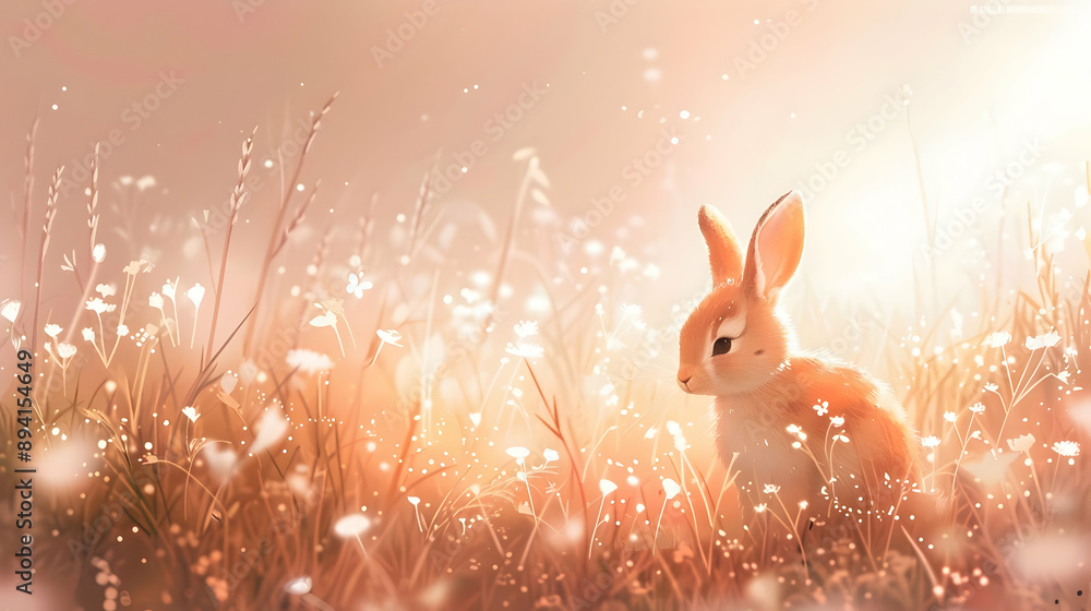 Cute Bunny in a Field of Flowers Cute Bunny in a Field of Flowers