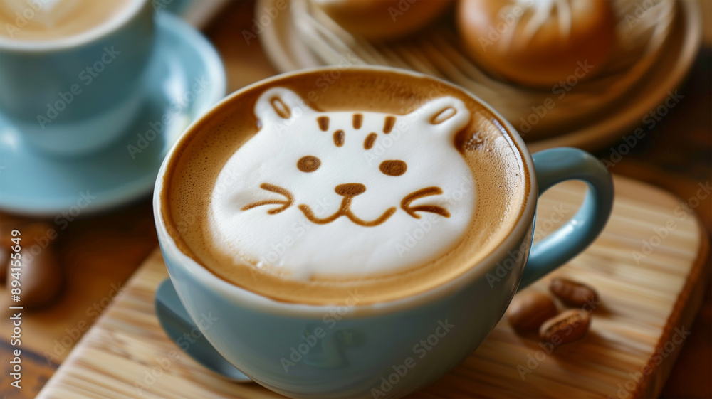 可愛い動物の顔のラテアート