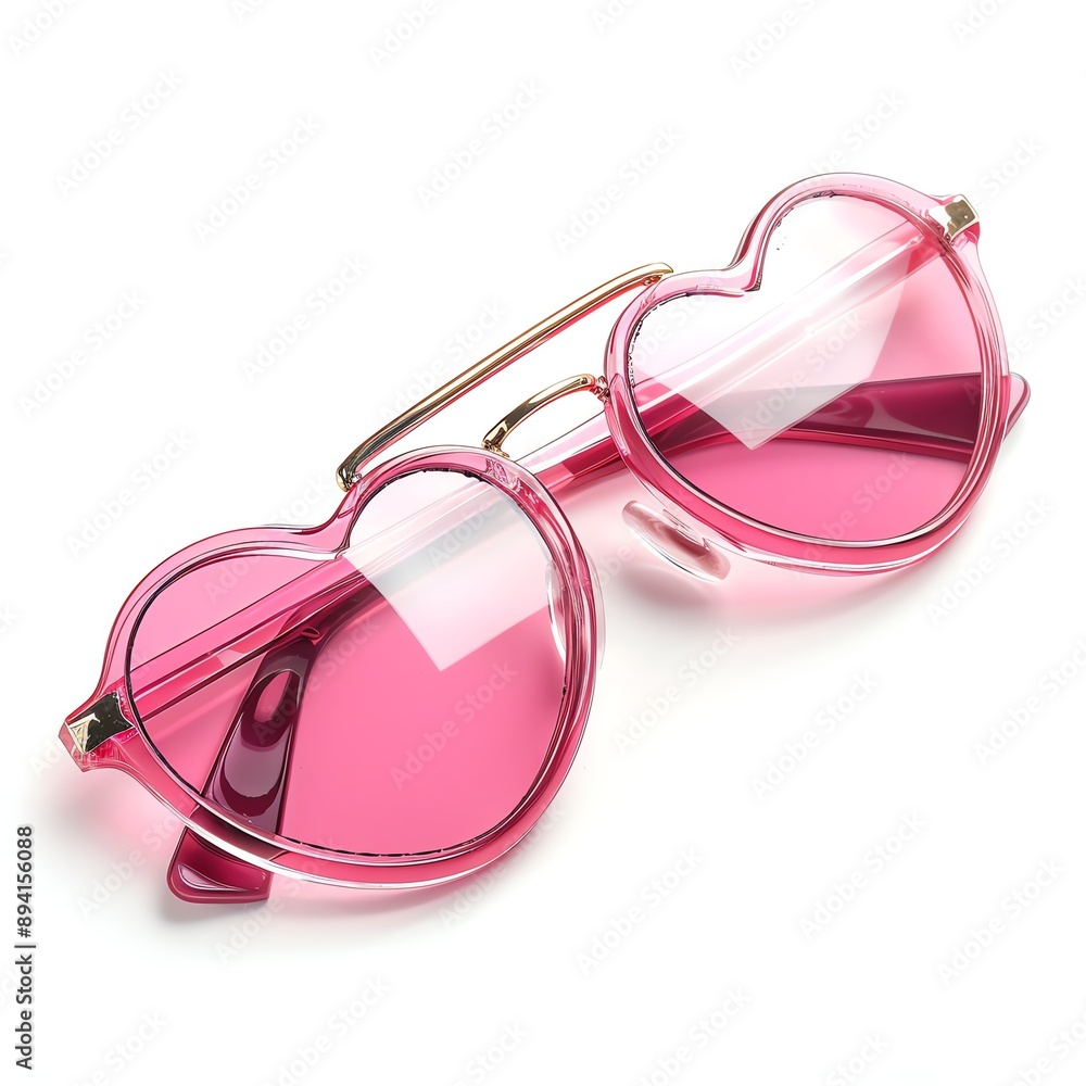 Heartshaped sunglasses with pink lenses, playful summer design, isolated on white background, highresolution, fun and trendy, detailed textures Heartshaped sunglasses with pink lenses, playful summer design, isolated on white background, highresolution, fun and trendy, detailed textures
