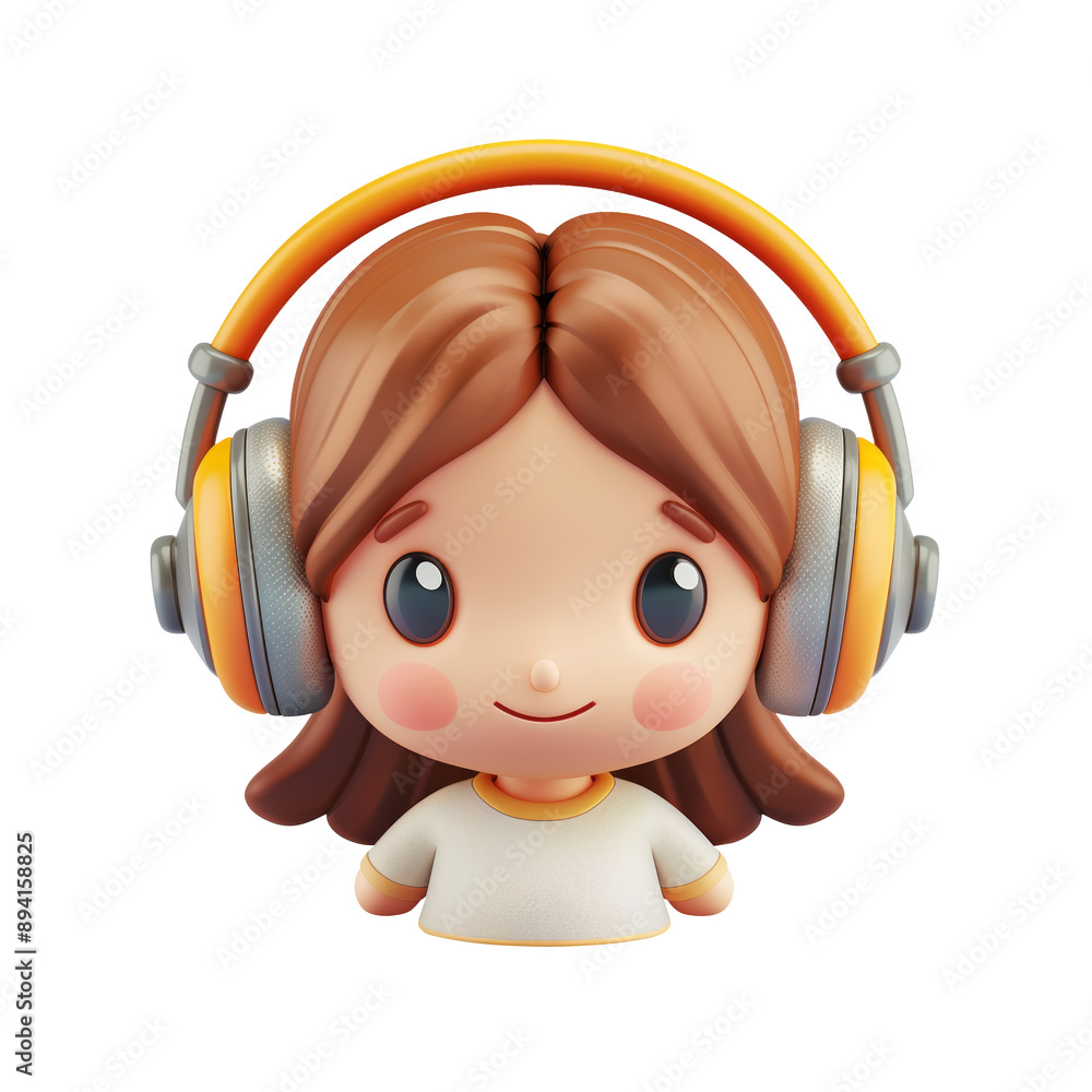 3D icon - girl with Headphones icon, on isolated transparent background 3D icon - girl with Headphones icon, on isolated transparent background