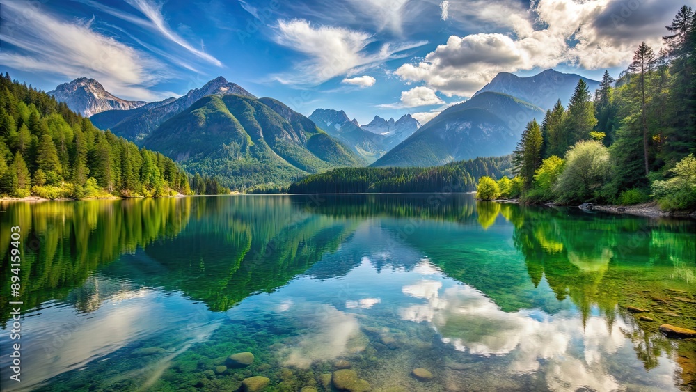 A serene lake nestled in the picturesque mountains , tranquil, scenic, nature, landscape, reflection, water, mountains A serene lake nestled in the picturesque mountains , tranquil, scenic, nature, landscape, reflection, water, mountains