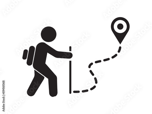Hiker icon. People Walking icon, Public footpath. Trail. Vector icon isolated on white background.