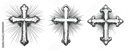 handdrawn detailed cross christianity symbol isolated on white ,generative ai
