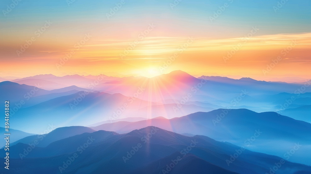 A stunning sunrise over a series of blue mountains, with colorful light spreading across the sky, creating a tranquil scene. A stunning sunrise over a series of blue mountains, with colorful light spreading across the sky, creating a tranquil scene.