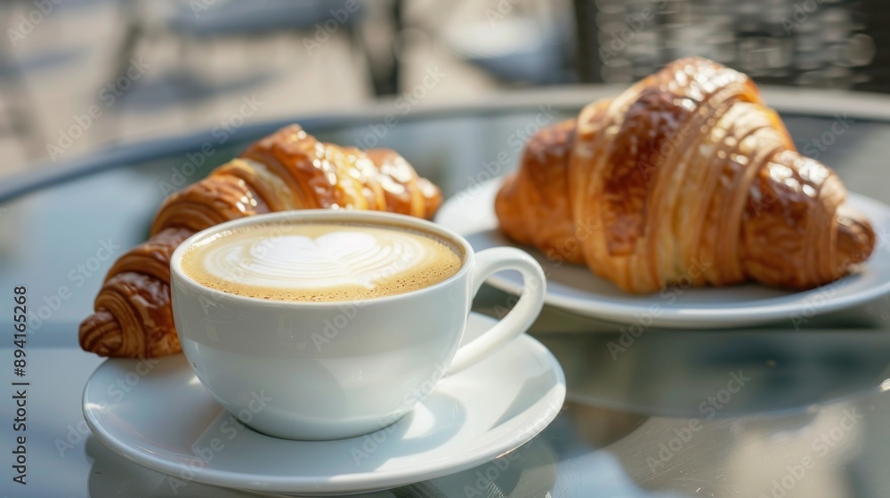 Coffee and Croissants on a Glass Table Coffee and Croissants on a Glass Table