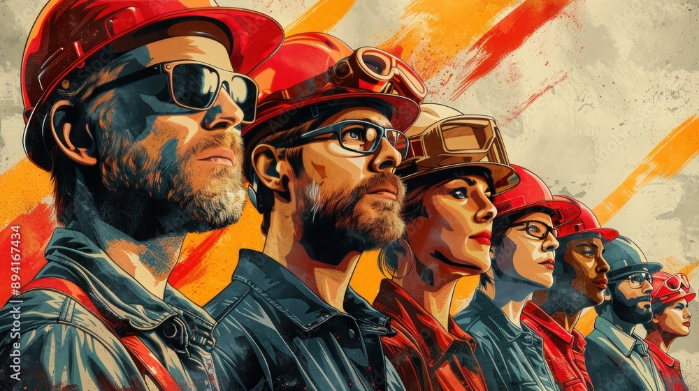 United for Labor Day: Diverse Workers Celebrate Together in Commemorative Poster United for Labor Day: Diverse Workers Celebrate Together in Commemorative Poster