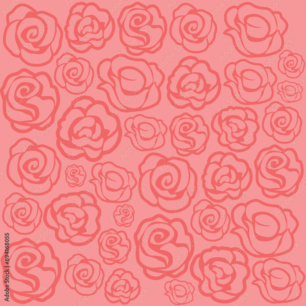 Seamless outline pattern with roses on a pink background. Vector illustration. Seamless outline pattern with roses on a pink background. Vector illustration.