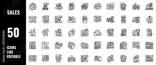 50 Sales Icons Set Line Editable Vector Illustration