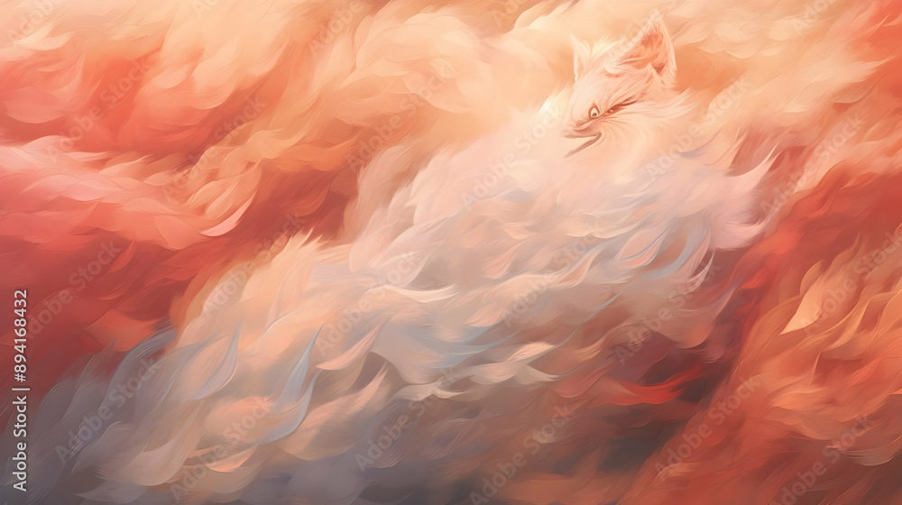 Abstract Art: White Fox in Orange Feathers Abstract Art: White Fox in Orange Feathers