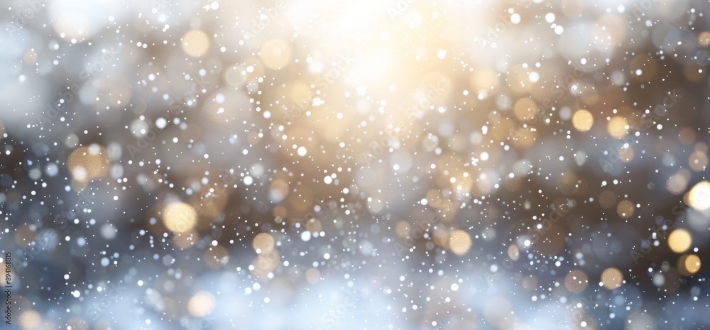 Obraz premium Abstract white bokeh background with blurred lights and space for text, light grey and silver colors