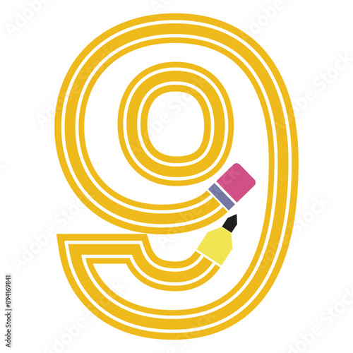 Number Nine: Pencil Stroke Illustration - Perfect Graphic Art for School Designs