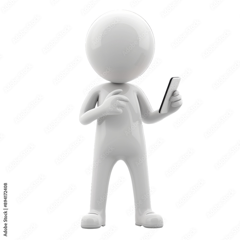 3D icon - human with Smartphone icon, on isolated transparent background 3D icon - human with Smartphone icon, on isolated transparent background