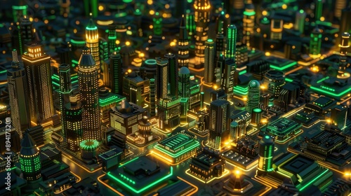 Neon-lit circuit boards creating a cityscape