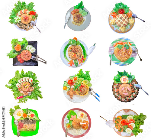 all varian fried rice in asian, nasi goreng,Yang Chow, Omurice , fried rice Pattaya, Kimchi Bokkeumbap, Khao Pad, Arroz Chaufa de Pollo, Sinangag, Yangzhou photo