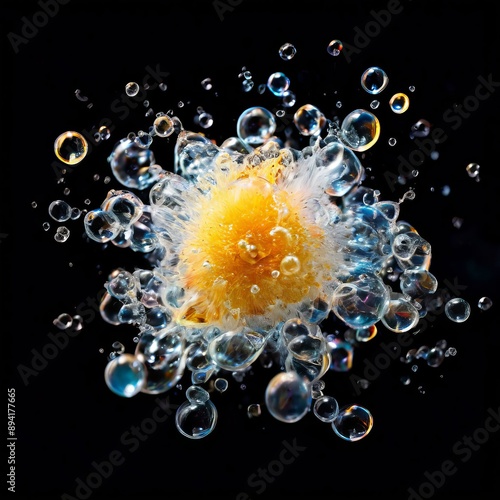 burst of bubbles popping in the air adding a playful and efferve photo