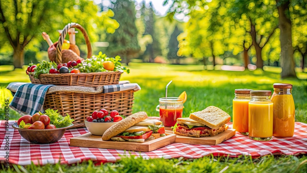 A close-up of a colorful and appetizing lunch spread on a picnic blanket in a park, picnic, food, lunch, outdoor, blanket A close-up of a colorful and appetizing lunch spread on a picnic blanket in a park, picnic, food, lunch, outdoor, blanket
