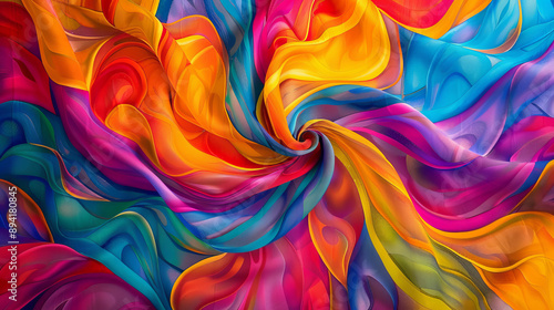 A colorful and twirling pattern painted on silk