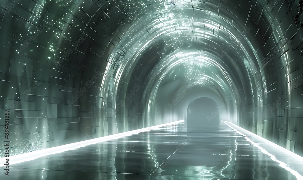 Futuristic Green Tunnel with Glowing Lights Futuristic Green Tunnel with Glowing Lights