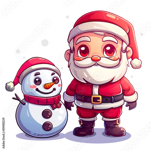 Super cute Santa Claus with a snowman, generated ai
