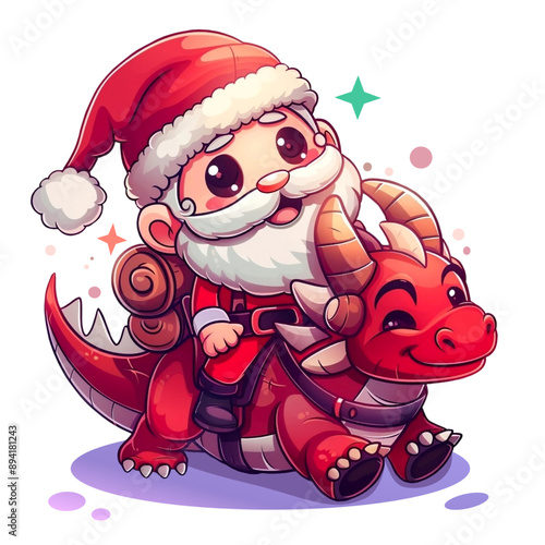 Santa Claus riding a dragon, delivering presents, generated ai
