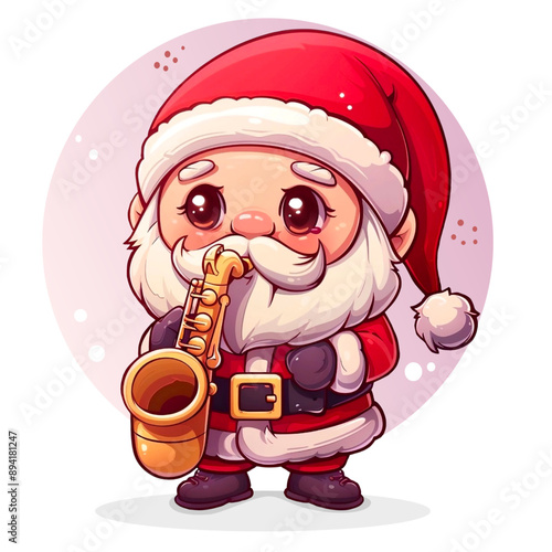 super cute Santa Claus playing saxophone, generated ai