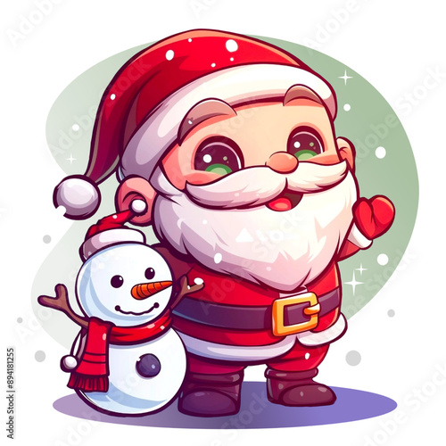 Super cute Santa Claus with a snowman