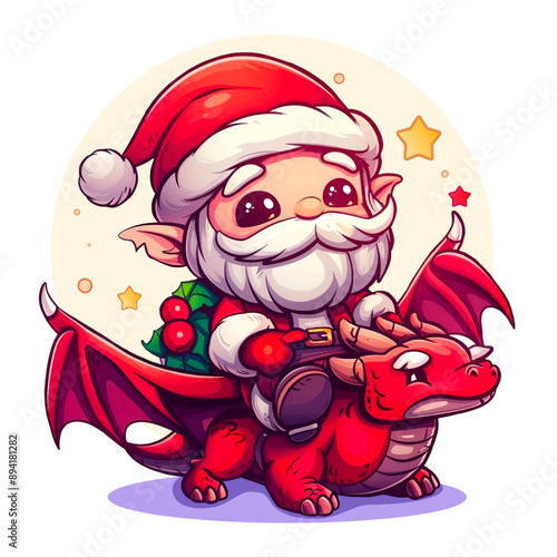 Santa Claus riding a dragon, delivering presents, generated ai