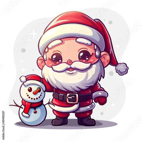 Super cute Santa Claus with a snowman