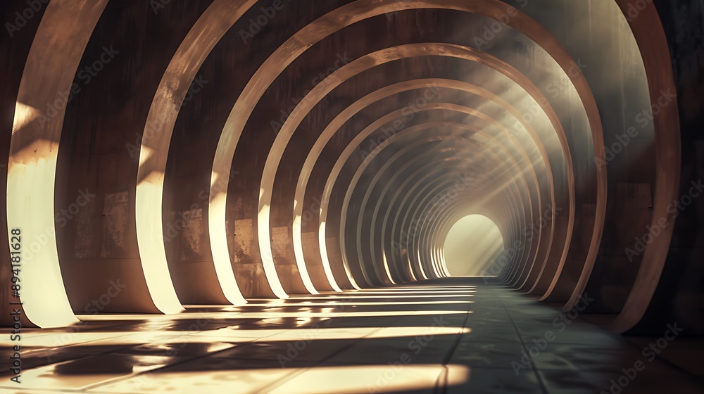 Abstract Tunnel of Arched Concrete and Sunlight Abstract Tunnel of Arched Concrete and Sunlight