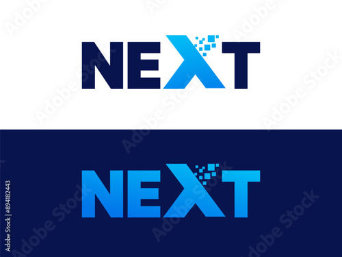 Creative Letter "NEXT" with letter X cube transformation logo vector design concept. Graphic alphabet Letter "NEXT" symbol for future technology, corporate identity, business, investment, financial.