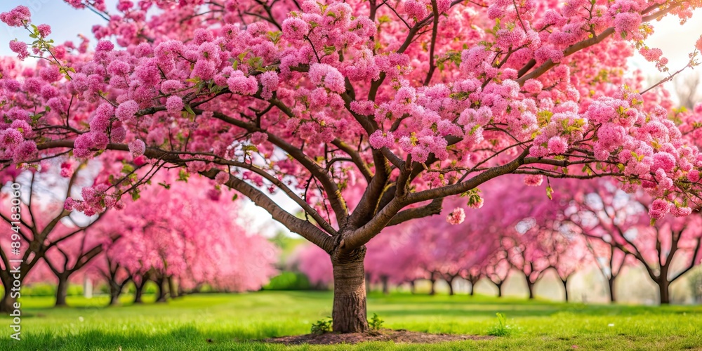 Blooming tree with vibrant pink flowers in full bloom , nature, spring, growth, flora, beauty, blossoms, season, blooming Blooming tree with vibrant pink flowers in full bloom , nature, spring, growth, flora, beauty, blossoms, season, blooming