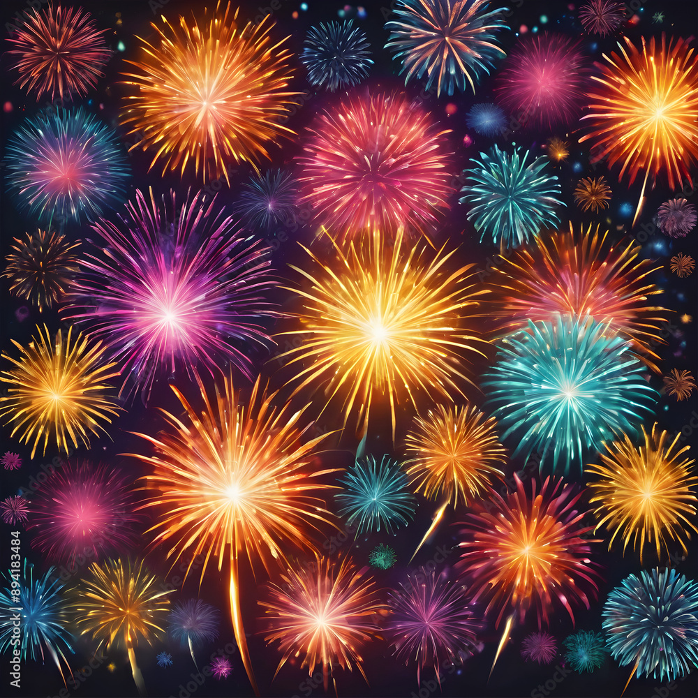 Naklejka premium New Year fireworks background with vibrant colors