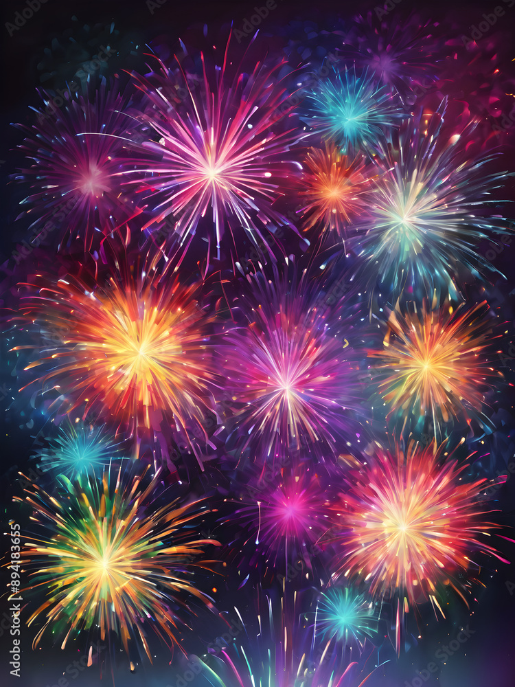 Fototapeta premium New Year fireworks background with vibrant colors