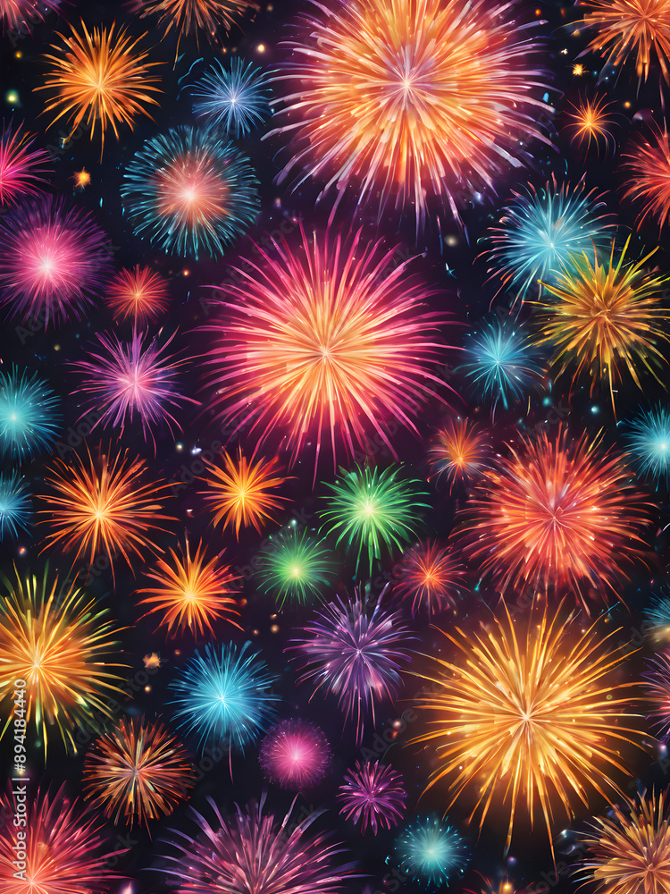 Naklejka premium New Year fireworks background with vibrant colors