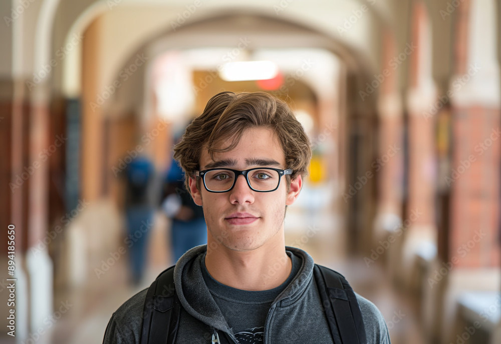 Confident Male College Student on Campus Making Direct Eye Contact with the Camera Confident Male College Student on Campus Making Direct Eye Contact with the Camera